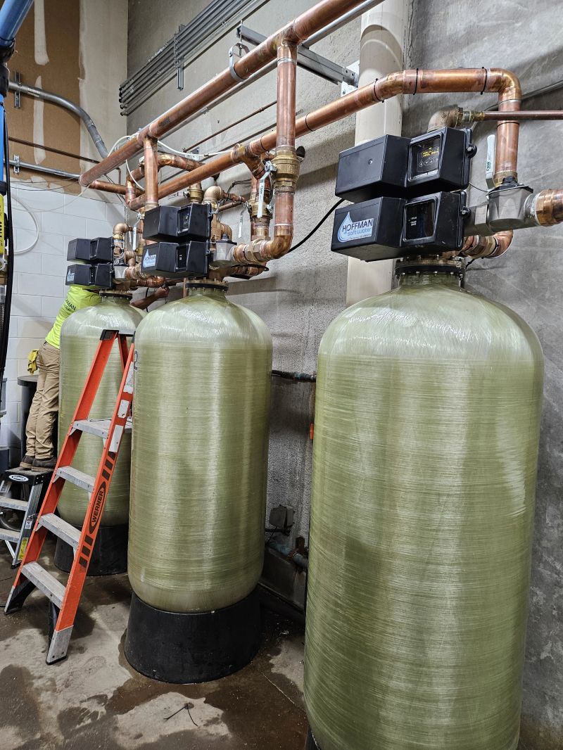 3900 triplex water softener system with copper plumbing, Hoffman Soft Water industrial installation