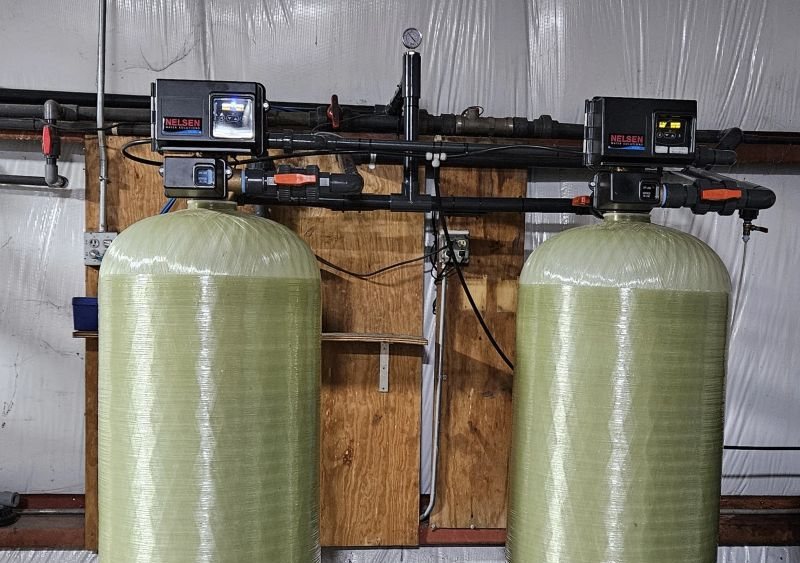 Twin alternating water softener system with brine tank, Hoffman Soft Water installation
